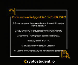 Podsumowanie minionego tygodnia - newsy i analizy ze strony Cryptostudent.io - 19-25.04.2021 | Cryptostudent.io - kryptowaluty, blockchain, szkolenie, kurs Bitcoina platforma e-learningowa 19 24 cs