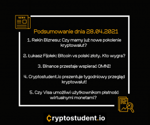 Newsy dnia i analizy ze strony Cryptostudent.io | Cryptostudent.io - kryptowaluty, blockchain, szkolenie, kurs Bitcoina platforma e-learningowa 28.04 cs