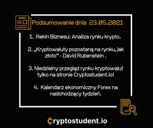 Newsy dnia i analizy z Cryptostudent.io - niedziela 23 maj - podsumowanie | Cryptostudent.io - kryptowaluty, blockchain, szkolenie, kurs Bitcoina platforma e-learningowa 23.05 cs