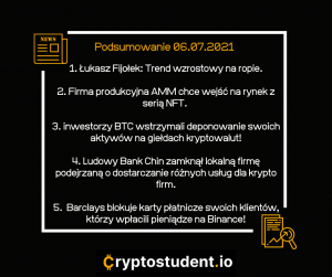 Analizy i newsy - podsumowanie dnia z Cryptostudent.io 6 lipca 2021 | Cryptostudent.io - kryptowaluty, blockchain, szkolenie, kurs Bitcoina platforma e-learningowa 66 cs