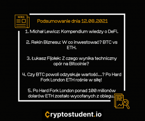 Podsumowanie dnia - analizy i newsy ze strony Cryptostudent.io - 12 sierpień | Cryptostudent.io - kryptowaluty, blockchain, szkolenie, kurs Bitcoina platforma e-learningowa 12.08 cs